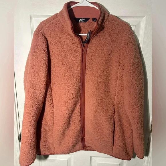 Lands End Sherpa Fleece Full Zip Up Womens Large Jacket Soft - Dark Rose Clay - Picture 1 of 10